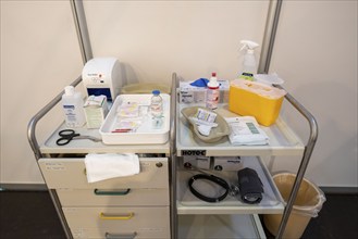 Vaccination booth, medical equipment, during the test run in the vaccination centre for corona