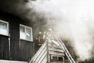 Fire brigade operation at a house fire, St Peter, Southern Black Forest, Black Forest,