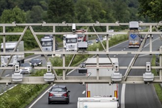 Sensors on a toll bridge, for recording motorway tolls, on the A43 motorway near Dülmen,