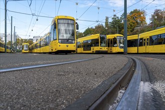 Bus and tram depot of the Ruhrbahn in Essen, all trams remained in the depot, Verdi warning strike