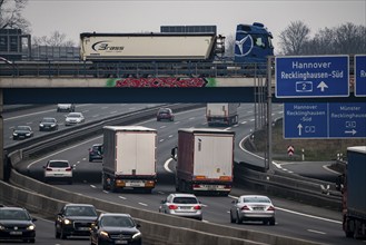 Heavy traffic on the A2 motorway at the Recklinghausen junction heading east, North