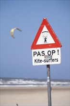 Signpost for kitesurfers, on the beach of Scheveningen, The Hague, Netherlands