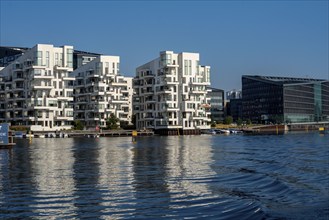 Residential buildings, apartment buildings, condominiums, at the harbour, Havneholmen, near