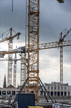 Construction site, construction cranes, construction of an office building, Copenhagen, Denmark,