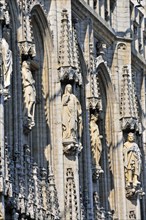 Decorated with numerous sculptures: City Hall, Grand Place, Brussels, Belgium, Benelux, Europe