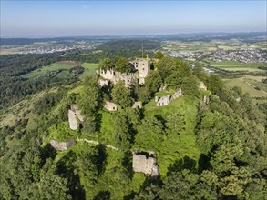 Aerial view of the Hohentwiel volcanic cone with Germany's largest fortress ruins, district of