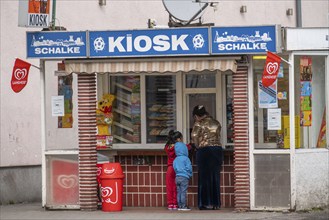 Schalker Büdchen, Schalke 04 kiosk, on Ückendorfer Straße in Gelsenkirchen, North Rhine-Westphalia,