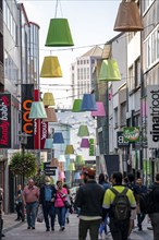 City centre of Essen, summer, Limbecker Straße, pedestrian zone, shopping street, decoration, North