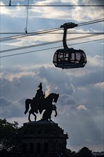 The monument to Kaiser Wilhelm I at the Deutsches Eck, cabin of the Koblenz cable car to