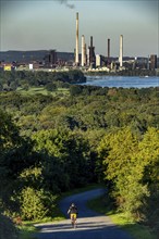 View, from the Rheinpreußen spoil tip in Mörs, across the Rhine to the Thyssenkrupp Steel