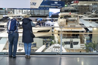 Large yachts, luxury yachts, in Hall 6 of BOOT 2024, the world's largest yacht and water sports