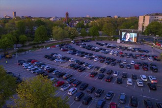 Temporary drive-in cinema, in the car park in front of Messe Essen, Grugahalle, large LED screen,