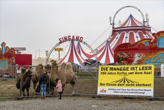 Circus Paul bush, shut down during the second corona lockdown, in Oberhausen, with posters pointing