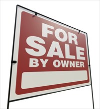 Right facing for sale by owner real estate yard sign isolated on a white background