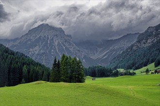 Alpine landscape of the Stubai Alps, weather mood, cloud mood, Obernberg am Brenner, Tyrol,