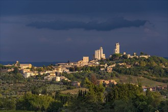 San Gimignano, stormy sky, tourism, travel, Tuscany, Italy, Europe