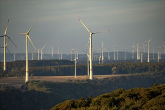 Wind farm near Bad Wünnenberg, Ostwestfalen Lippe, along the A44 motorway, North Rhine-Westphalia,