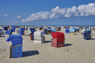 Landscape of the beach chairs of the Beach Harlesiel, North Sea, East Frisia, Lower Saxony,