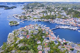 Aerial view over island Kragerø, traditional village and marina at the southern norwegian coast,