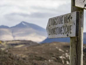 Signpost to Livingston cave, Ulva, Scotland, United Kingdom, Europe