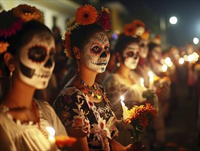 Mexican holiday Day of the Dead, Aztec celebration when families honor their ancestors, AI