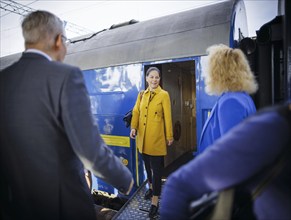 Annalena Bärbock (Alliance 90/The Greens), Federal Foreign Minister, gets off a train at Kyiv