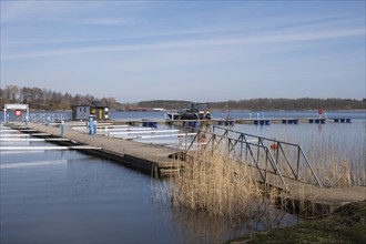 Water hiking rest area on Lake Malchow, Malchow, island town, Mecklenburg Lake District,