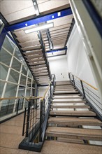 Modern staircase with blue accents and minimalist design, University of Stuttgart, Germany, Europe