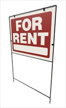 Left facing for rent real estate yard sign isolated on a white background