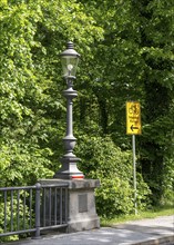 Signpost for cyclists at the Luitpold Bridge, Bad Reichenhall, Bavaria, Germany, Europe