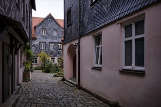 View of inner courtyard, shingles, Old Town, Fürth, Franconia, Bavaria, Germany, Europe