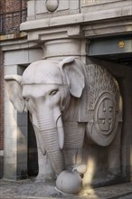 Monumental stone elephant with Indian swastika, elephant gate or elephant portal or elephant