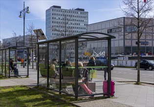 Bus shelter at a Berlin public transport stop, Berlin, Germany, Europe