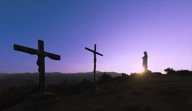 Peru. White Jesus Christ lookout, scenic panoramic view of Cusco from Christo Blanco viewpoint