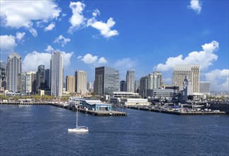 USA, Scenic San Diego downtown financial district city skyline and skyscrapers. San Diego Bay,