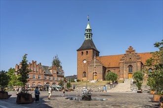 In front of Frue Kirke Church of Our Lady and the market square in Svendborg, Denmark, Europe