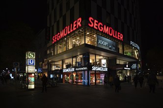 Night shot, Segmüller furniture store, Joop!, logo, department stores' chain, Rotebühlstraße,