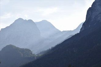 The last rays of sunshine at the Halsalm, horse-rider Alm, Berchtesgaden National Park, Bavaria,