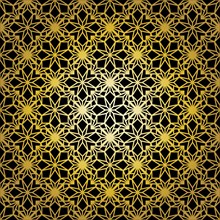 Geometric gold lace seamless pattern. Arabic tile lattice vector background.