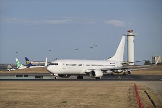 Lisbon, Portugal - September 2, 2023: ETF Airways Boeing 737-8GJ passenger plane taxi on runway in