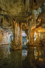 Huge stalactites and underground lake, stalactite cave, Grotta di Nettuno, Neptune Grotto, Capo