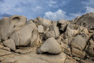 Bizarre and huge granite rocks by the sea, Capo Testa, near Santa Teresa di Gallura, Sardinia,