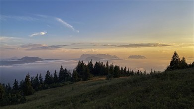 Evening mood on the Gurnwandkopf in the Eastern Chiemgau Alps nature reserve with a view of the