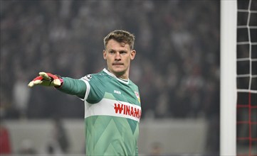 Goalkeeper Alexander Nuebel VfB Stuttgart (33) Gesture Gesture Champions League, MHPArena, MHP