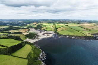 Cliffs over Mothecombe Beach and Red Cove from a drone, River Emme, Mothecombe, Plymouth, South