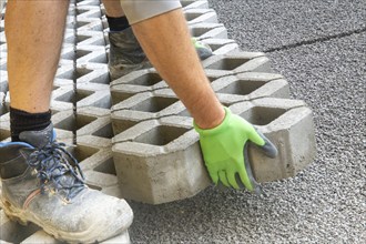 Paving work: Laying of grass pavers