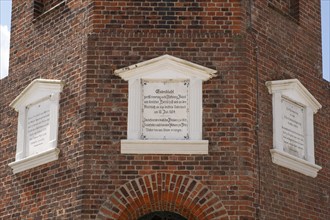 Memorial plaques on the bell tower, Wyk, Föhr, North Sea island, North Frisia, Schleswig-Holstein,