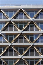 Façade with honeycomb structure, office building The Cradle, innovative timber hybrid building by