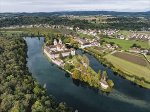 Aerial view of the former Benedictine abbey with the monastery church of St Mary and the pointed