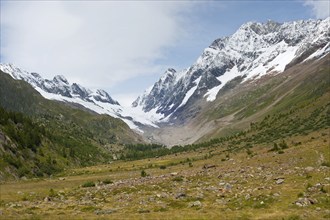 Mountain panorama on the Langgletscher in Valais, Bernese Alps, Lötschental, hiking, mountains,